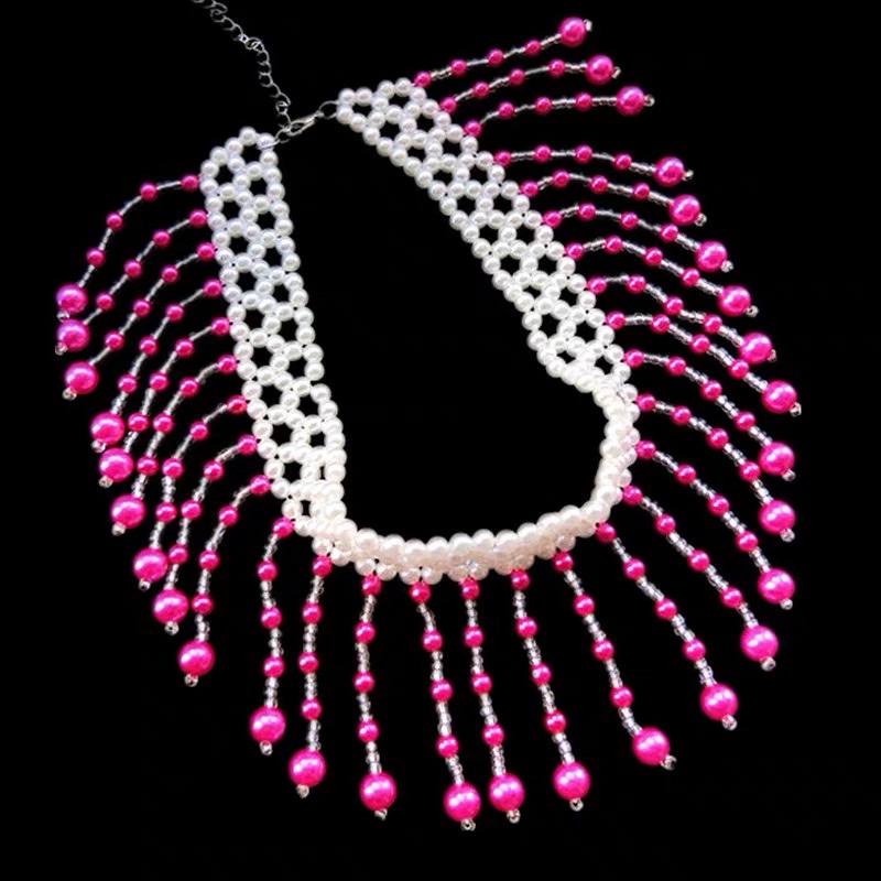 欧美夸张仿珍珠流苏项链女脖子饰品奢华小众设计锁骨链毛衣颈脖链详情图3