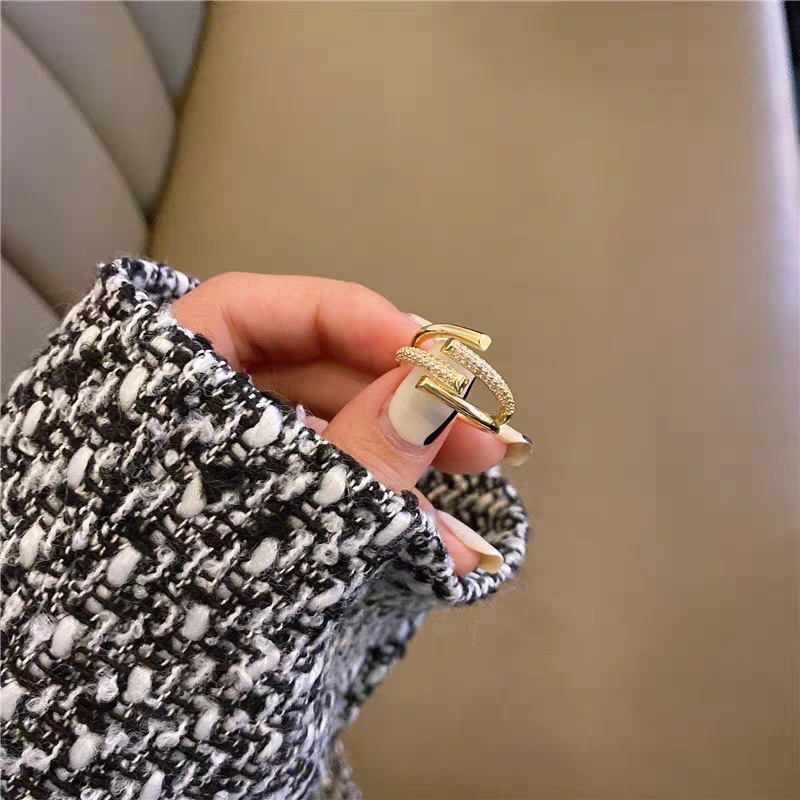 A new Korean zircon micro-set style, adjustable opening, uniform size design, cold style gold-plated index ring