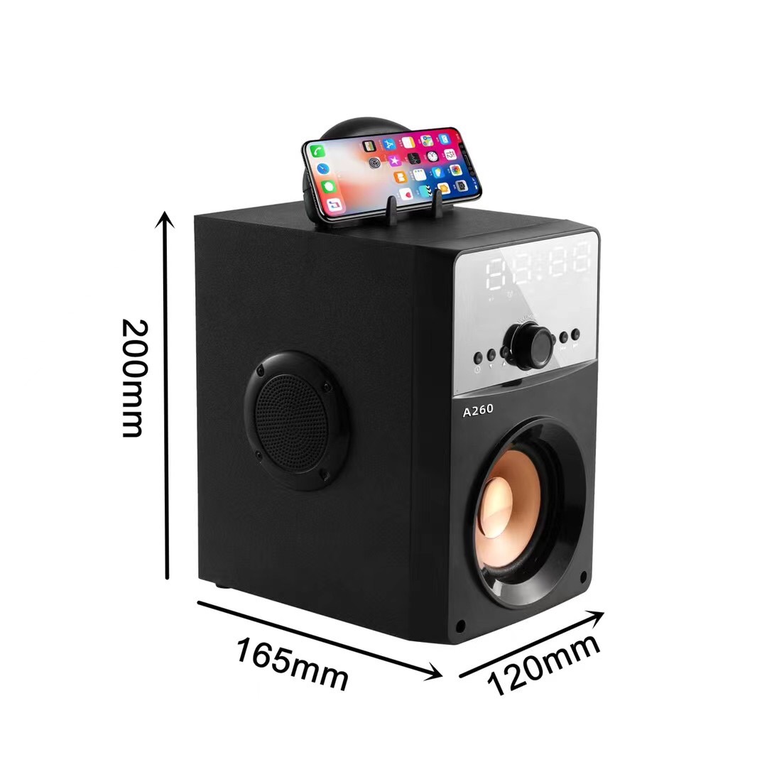 Private model patented products, A260 A26 alarm clock wooden speaker
Single speaker 10W boost //2.1 stereo channel
2000mah large capacity battery, LED function display