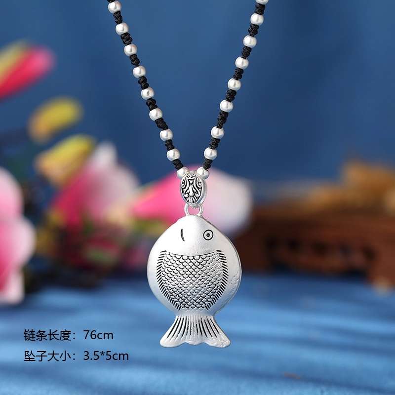 Jingpoli Accessories HY135 Pure hand-woven Korean imported wax thread Trendy long sweater chain, bringing in a fortune and wealth every day pic 1