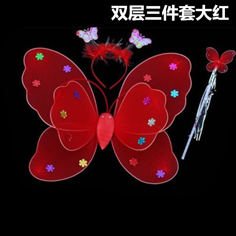 Angel butterfly wings three-piece children's show costume prop Fairy magic wand show wing toy