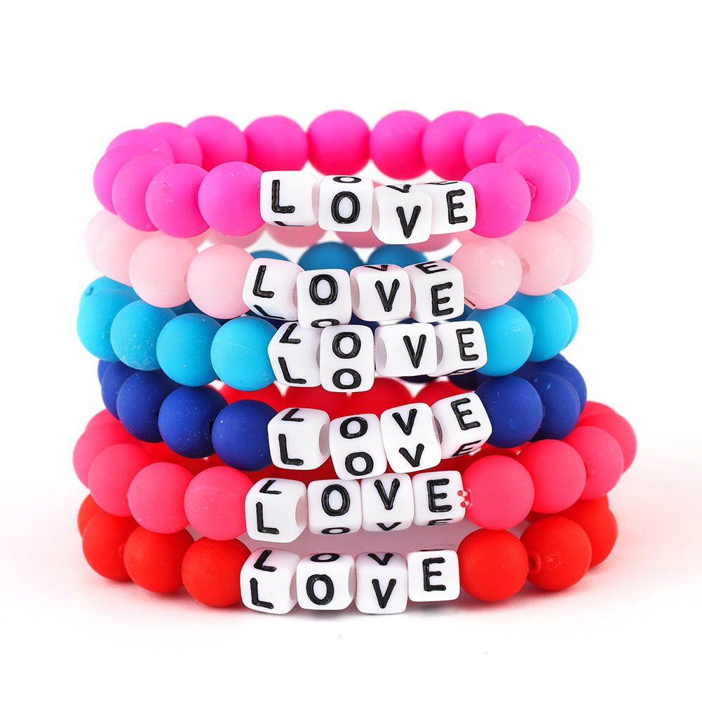 Polymer clay color 8MM letter elastic bracelet 1 full figure