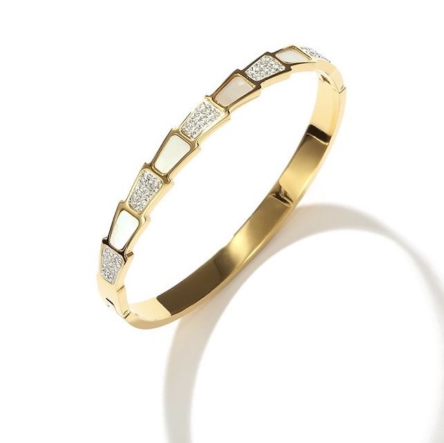 Chenglong Jewelry 2021 New Style Women's rose gold Full diamond White mother-of-pearl snake bone niche Internet Celebrity bracelet Titanium steel non-fading B0007-95