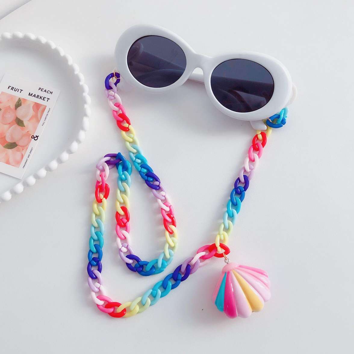 糖果色彩虹链口罩挂绳束带眼镜链两用款韩综同款儿童防丢防掉实用细节图