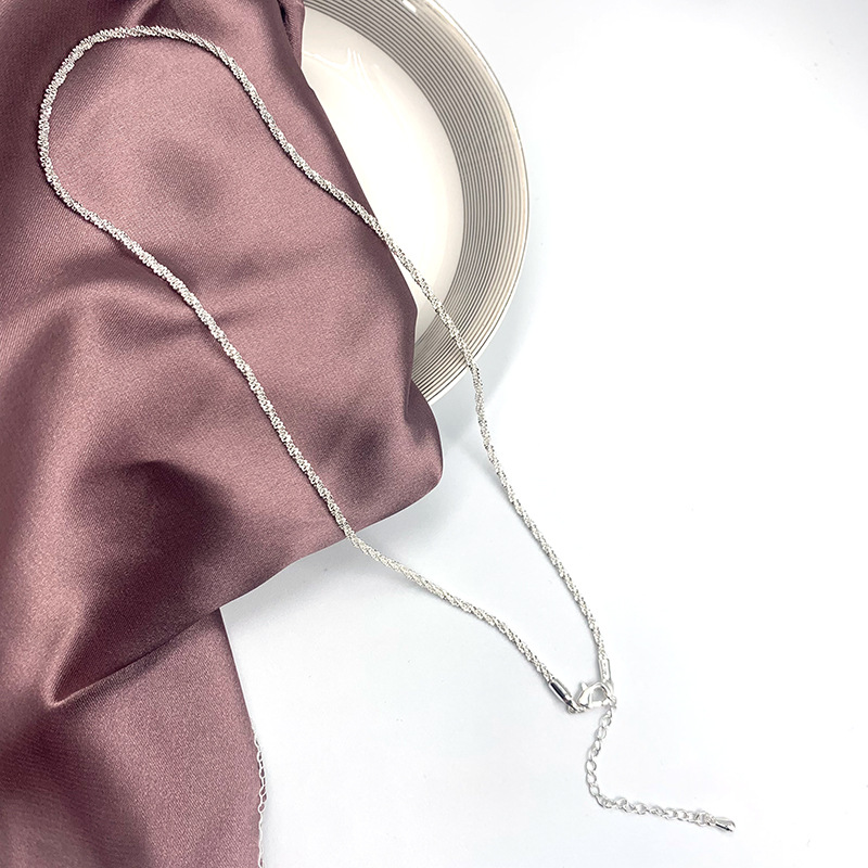 颈链毛毛虫波光粼粼满天星镀925银素圈项链闪光素链裸链 小众详情图5