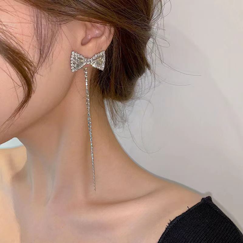 韩国新款气质镶钻蝴蝶结耳钉ins甜美仙气