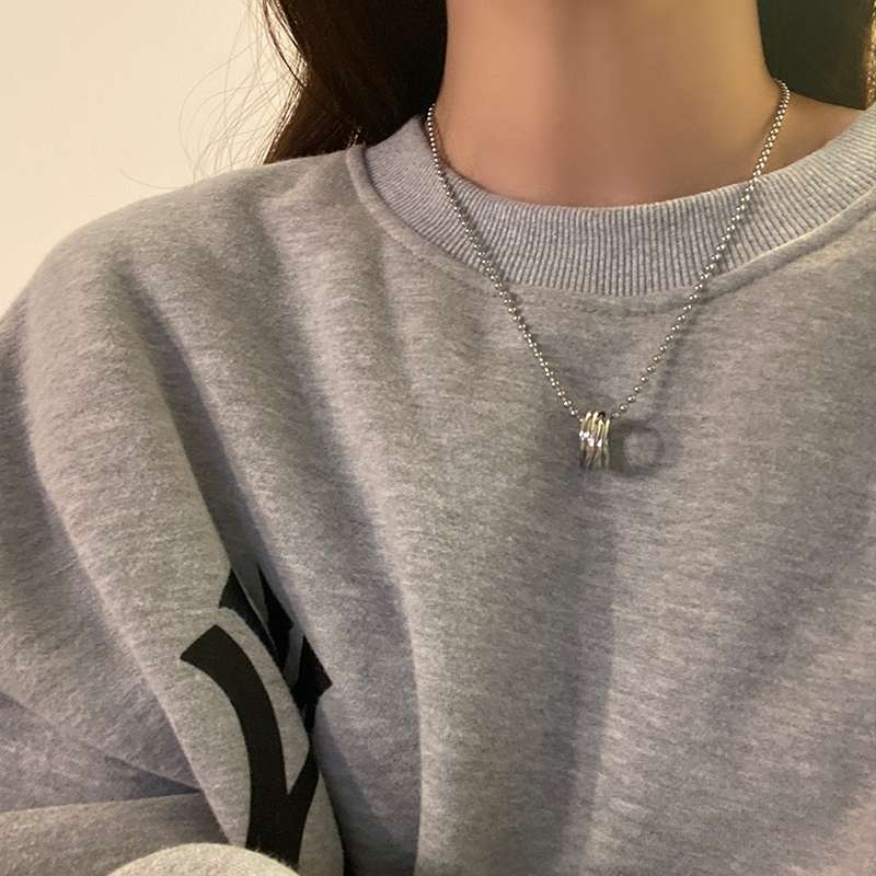 ins trendy hip-hop double-layer chain sweater chain, personalized simple necklace, popular circle necklace pendant details Picture