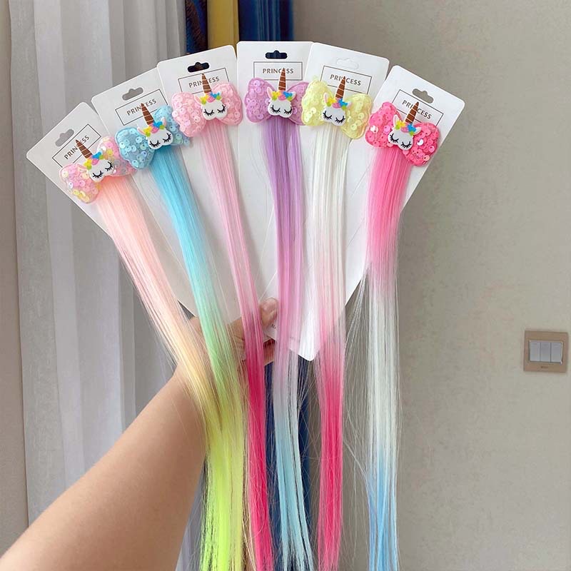 W15 Princess Children's wig hairpin, cute and adorable headwear, rainbow wings, unicorn, five-pointed star, mesh, bow, wig hairpin, girl, princess, trendy girl, wig with braid, hair band headwear detail image 10