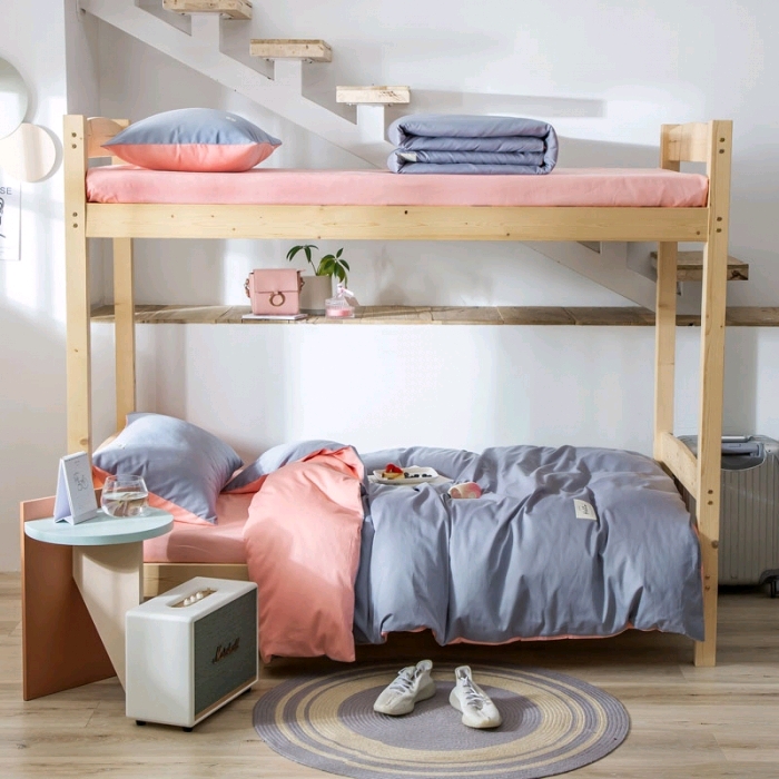 Solid color and color-blocking all-cotton genuine student dormitory three-piece set, dormitory bunk bed six-piece set 3