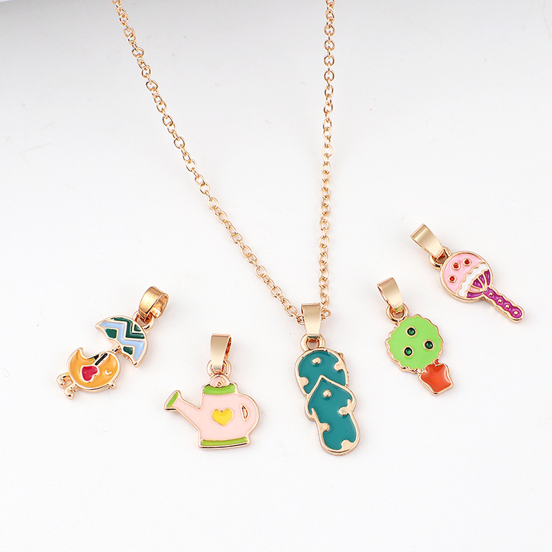 Japan and South Korea creative children's necklace small fresh cute cartoon alloy color dripping oil pendant necklace set 1