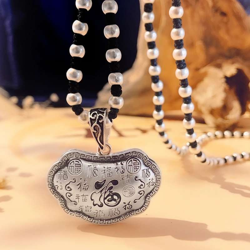 Jingpuli Accessories HY133 Pure hand-woven Korean imported wax thread, trendy daily progress, golden fortune, treasure long sweater chain pic 12