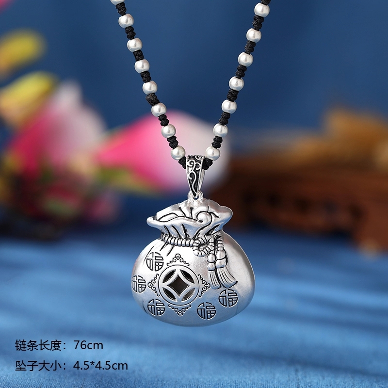 晶珀丽饰品HY115纯手工编织韩国进口蜡线潮流来财进宝长款毛衣链