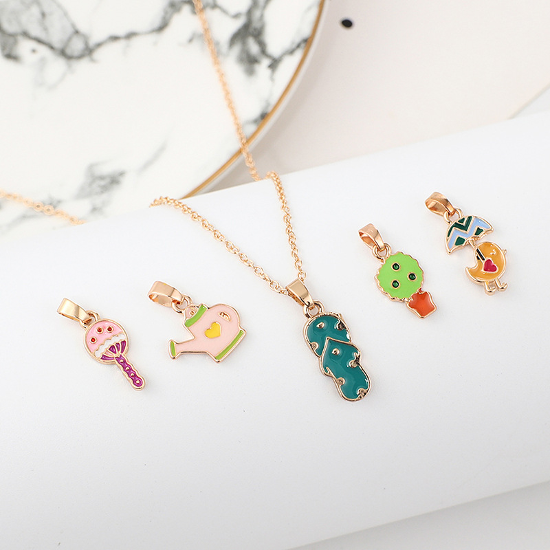 Japan and South Korea creative children's necklace small fresh cute cartoon alloy color dripping oil pendant necklace set