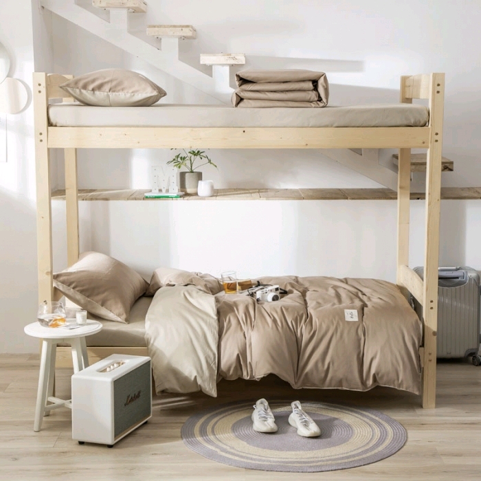 Solid color and color-blocking all-cotton genuine student dormitory three-piece set, bunk bed six-piece set, 17