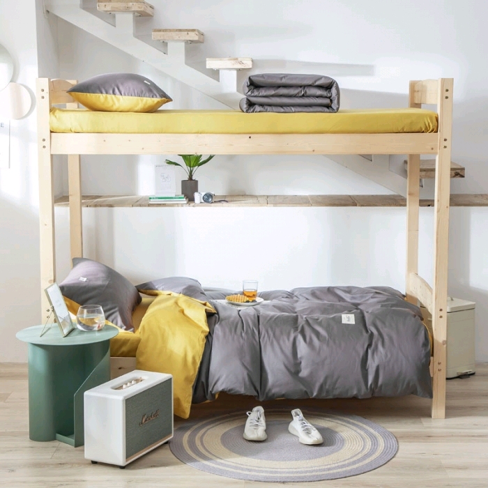 Solid color and color-blocking all-cotton genuine student dormitory three-piece set, bunk bed six-piece set 14