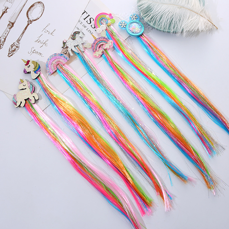 W10 Princess Children's wig hairpin, cute and adorable headwear, rainbow wings, unicorn, five-pointed star, mesh, bow, wig hairpin, girl, princess, trendy girl, wig with braid, hair band headwear detail image 11