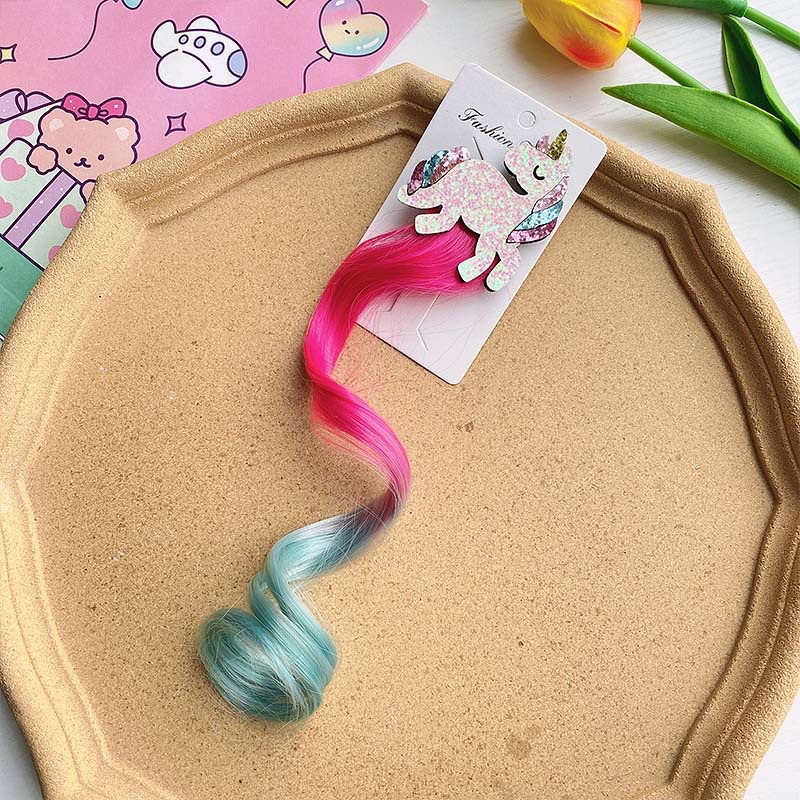 W15 Princess Children's wig hairpin, cute and adorable headwear, rainbow wings, unicorn, five-pointed star, mesh, bow, wig hairpin, girl, princess, trendy girl, wig with braid, hair band headwear detail image 7