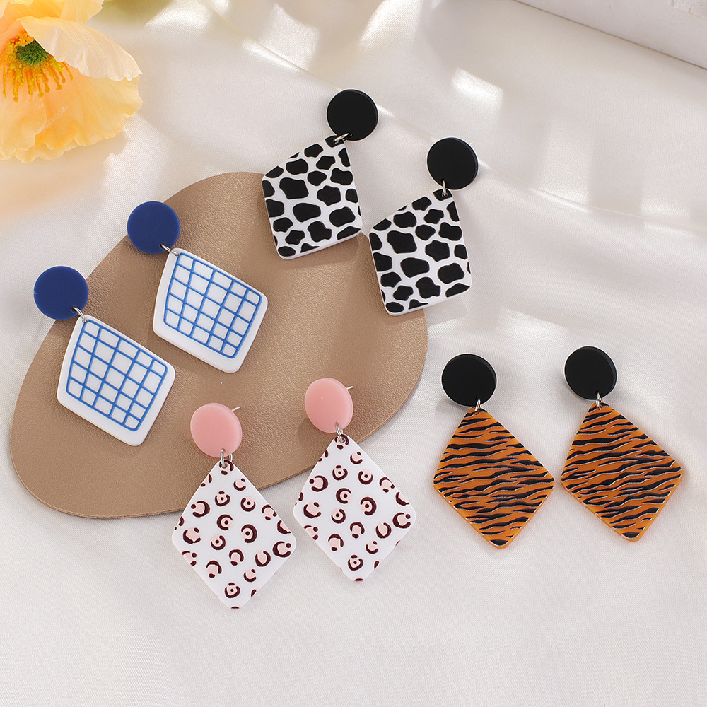 Acrylic earrings female simple personality geometric leopard spot relief print small fresh earrings female