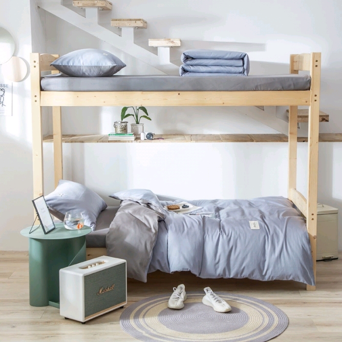 Solid color and color-blocking all-cotton genuine student dormitory three-piece set, dormitory bunk bed six-piece set 4