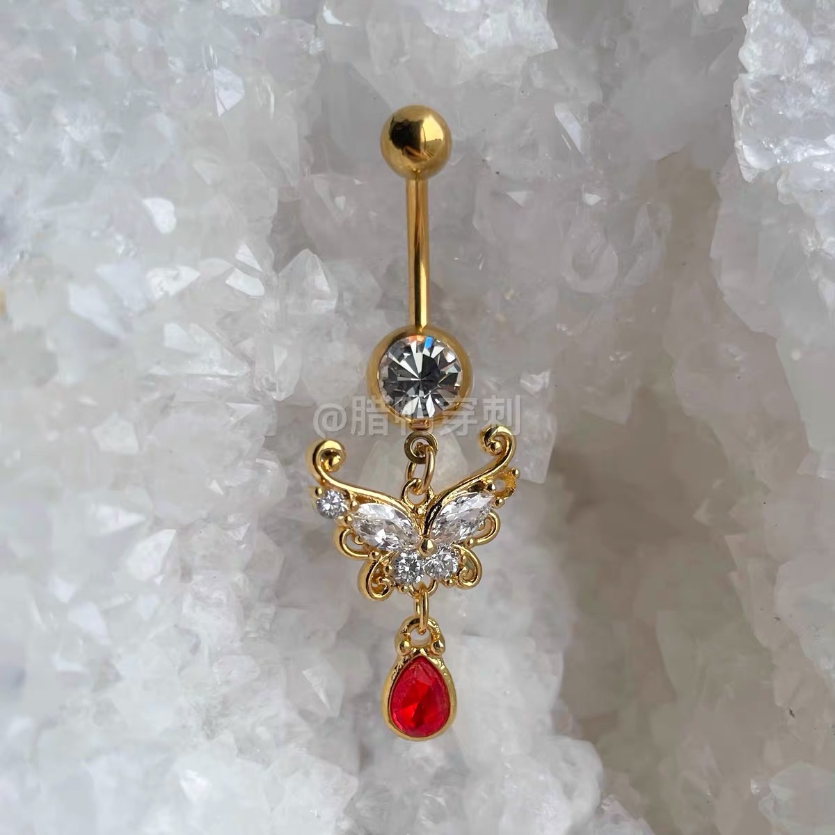 佳倩饰品Bodypiercing韩式欧美不锈钢脐环蝴蝶滴水脐环产品图