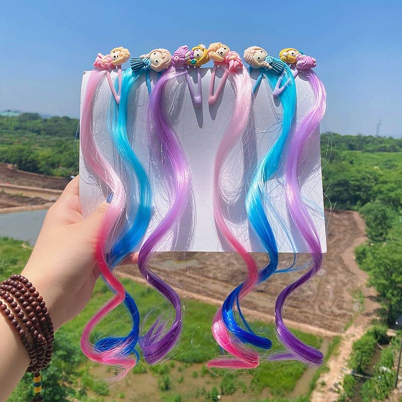 W21 Star Crown Princess Children's Wig Hair Clip, Cute and Adorable headwear, Cute Rainbow Wings Unicorn Five-pointed Star Mesh Bow Wig Hair clip, Girl Princess Trendy Girl wig with braid Hair band Headwear Item Picture