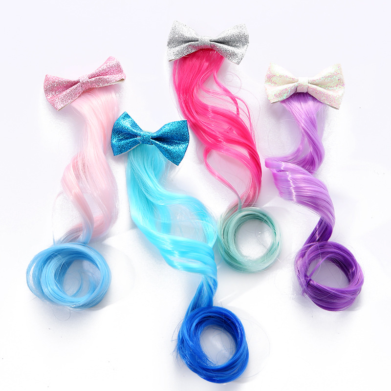 W22 Star Crown Princess Children's Wig Hair Clip, Cute and Adorable headwear, Cute Rainbow Wings Unicorn Five-pointed Star Mesh Bow Wig Hair clip, Girl Princess Trendy Girl wig with braid Hair band Headwear detail image 5