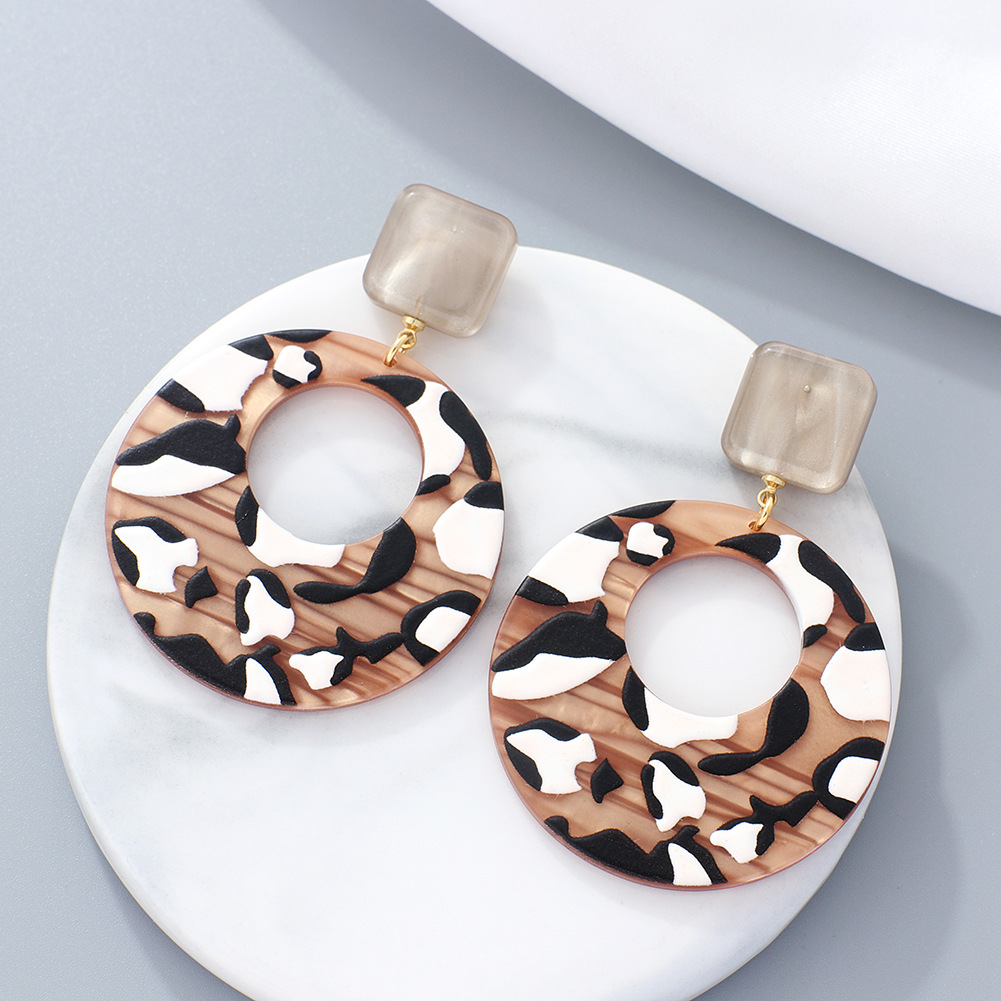 New plate acetic acid 3D printing leopard print European style earrings jewelry wholesale 2