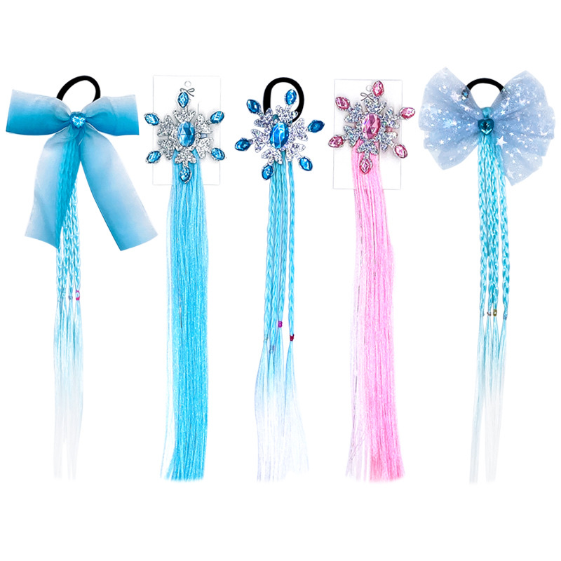 W22 Star Crown Princess Children's Wig Hair Clip, Cute and Adorable headwear, Cute Rainbow Wings Unicorn Five-pointed Star Mesh Bow Wig Hair clip, Girl Princess Trendy Girl wig with braid Hair band Headwear detail image 3