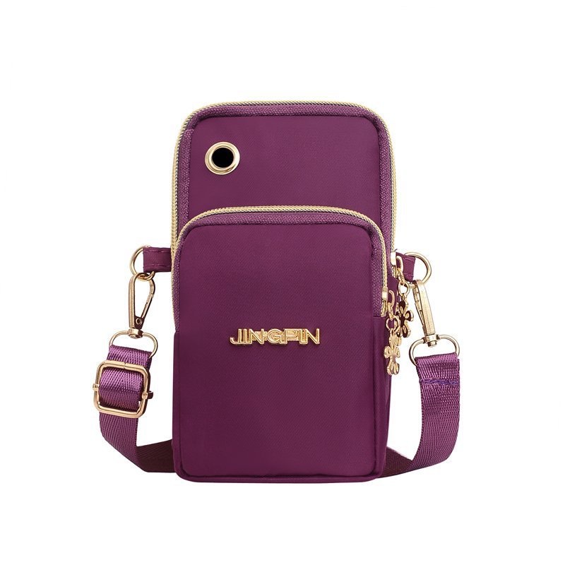 Large Capacity Mobile Phone Bag Women's Vertical Printed Mobile Phone Bag Three-Layer Zipper Neck Arm Bag Oxford Cloth One Shoulder Diagonal Span details Picture