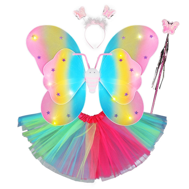 儿童节亮灯蝴蝶天使翅膀小女孩背的公主裙魔法棒演出装扮玩具服装26详情图4