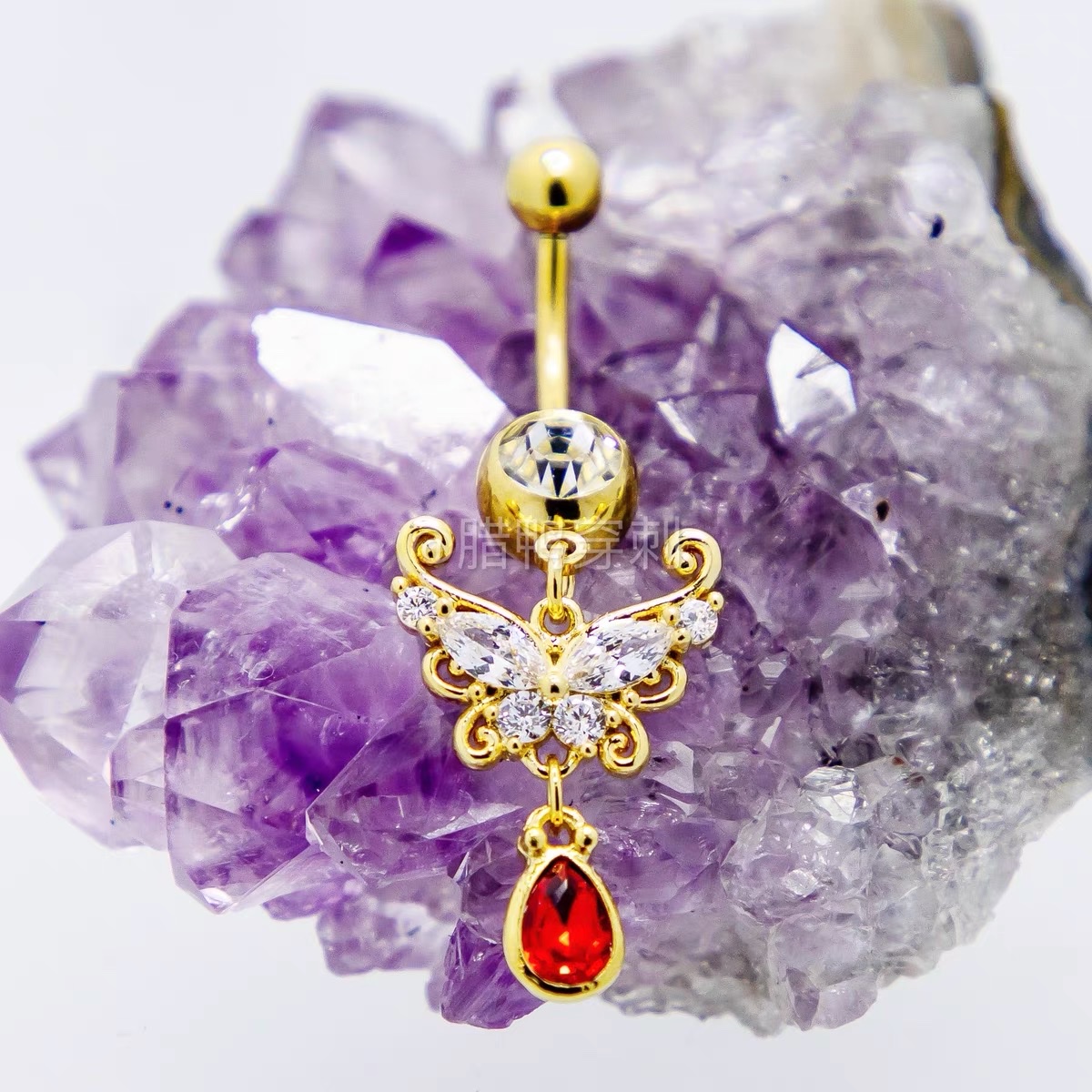 佳倩饰品Bodypiercing韩式欧美不锈钢脐环蝴蝶滴水脐环细节图