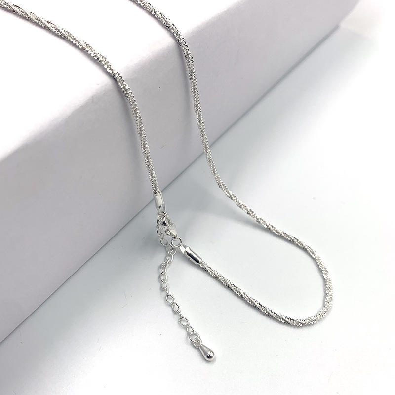 颈链毛毛虫波光粼粼满天星镀925银素圈项链闪光素链裸链 小众详情图3