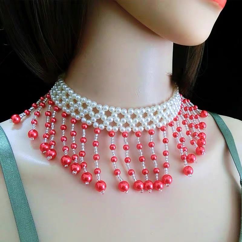 欧美夸张仿珍珠流苏项链女脖子饰品奢华小众设计锁骨链毛衣颈脖链详情图1