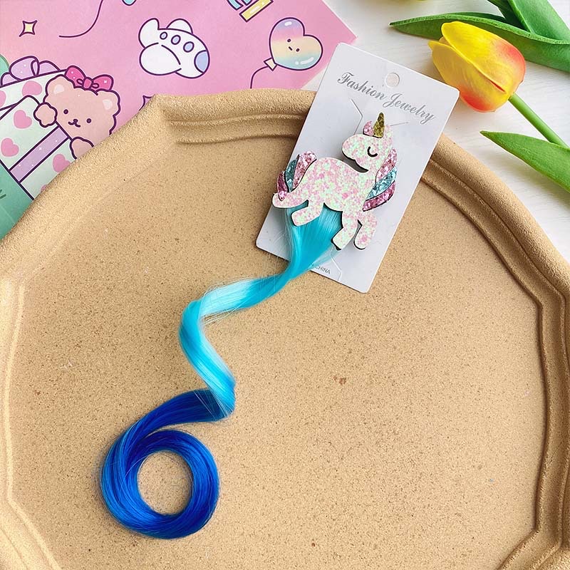 W15 Princess Children's wig hairpin, cute and adorable headwear, rainbow wings, unicorn, five-pointed star, mesh, bow, wig hairpin, girl, princess, trendy girl, wig with braid, hair band headwear detail image 9