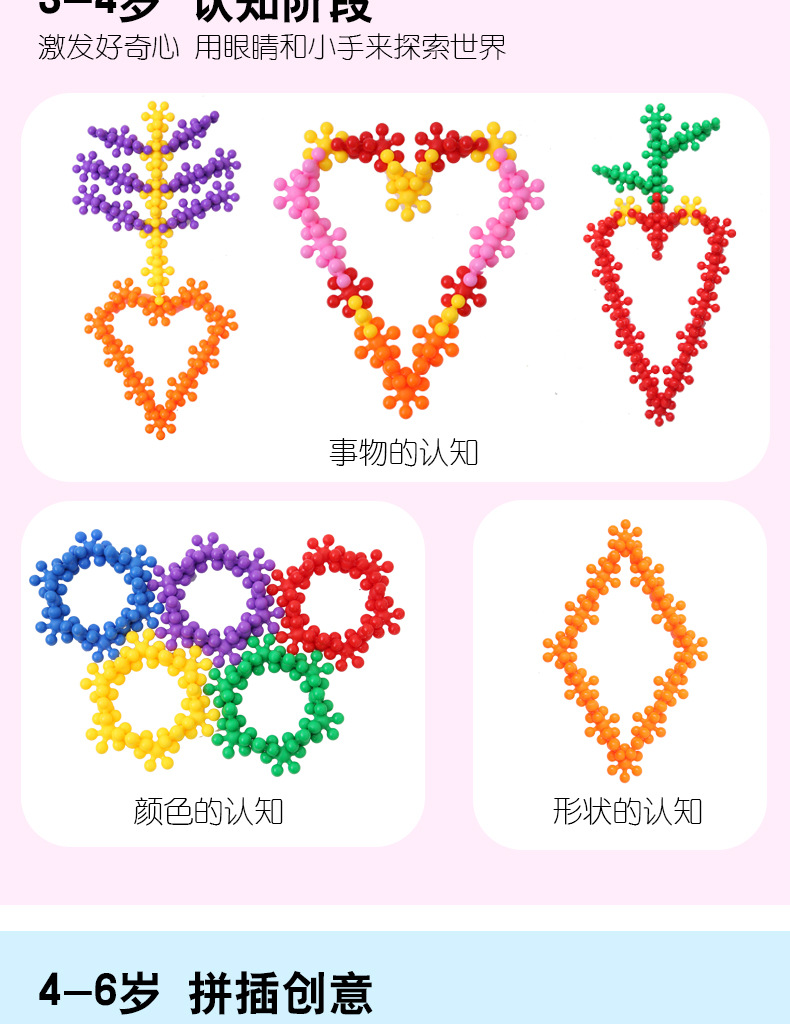雪花片梅花积木儿童益智力拼插装塑料玩具幼儿园早教3-4-5-6岁女3D拼插玩具详情图14