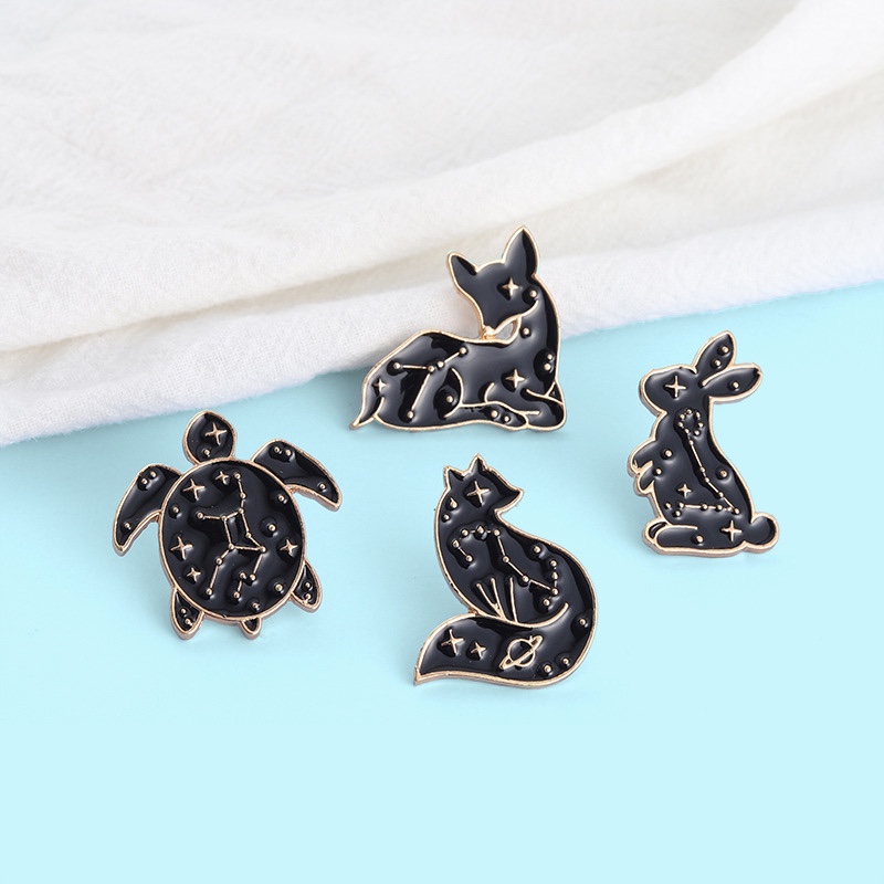 Black constellations form line animal styling Brooch Turtle Rabbit Spirit Fox badge Alloy student accessories