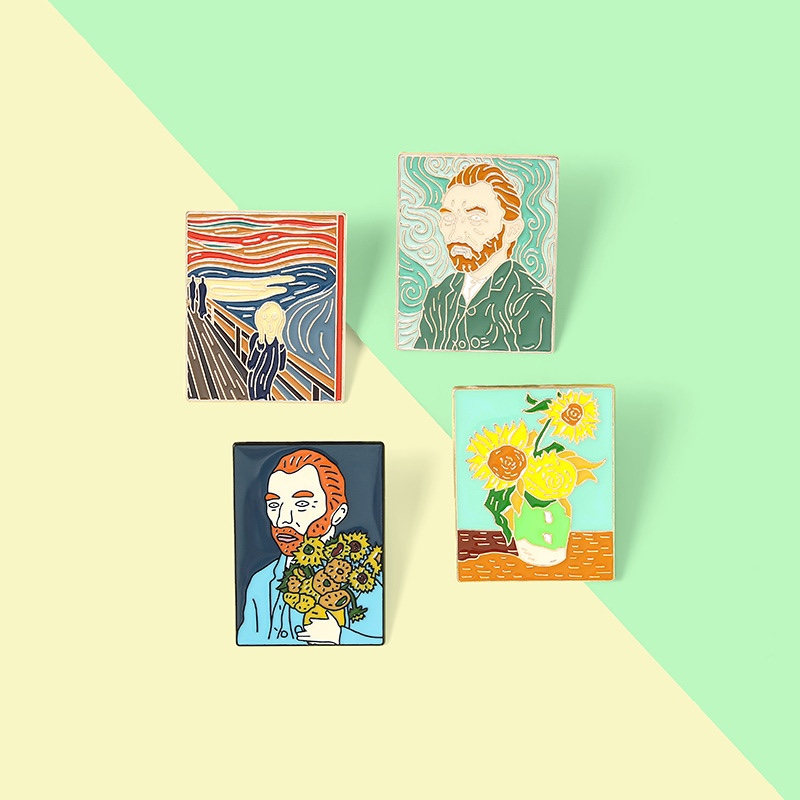 Brooch Van Gogh Oil Painting Cartoon Creative Drop Oil Sunflower Pin Cute collar brooch accessory