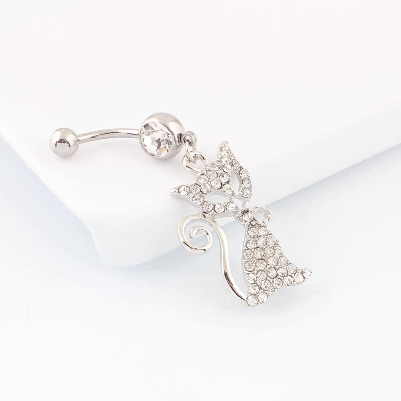 佳倩Body piercing欧美韩版医用不锈钢脐环猫咪吊坠脐环细节图