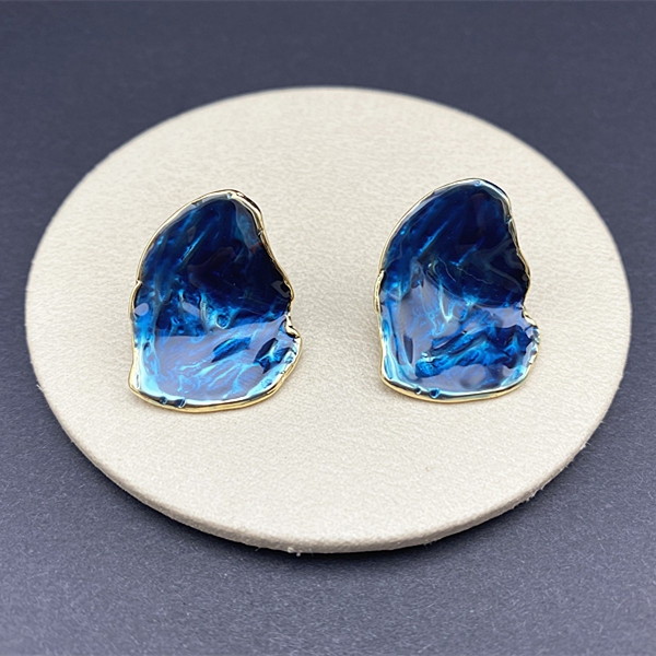 高级感网红耳钉2021新款潮轻奢复古蓝色个性耳环女欧美不规则耳饰