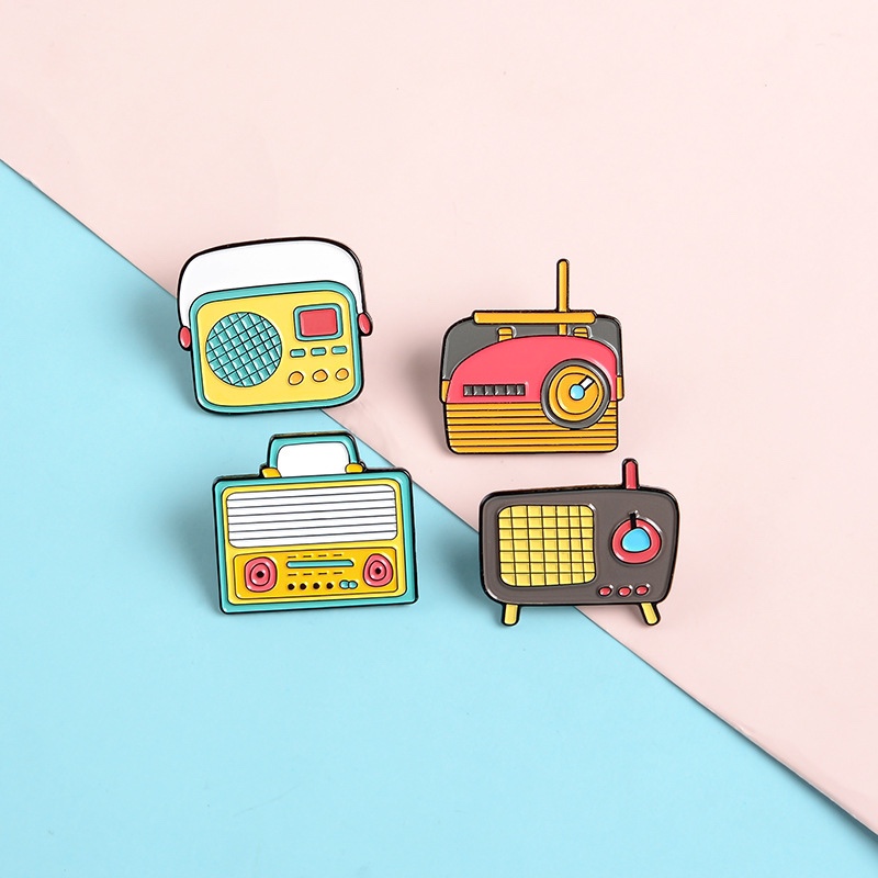 Stylish new Student Cute Cartoon Radio Brooch Denim Jacket Accessory Badge Alloy brooch