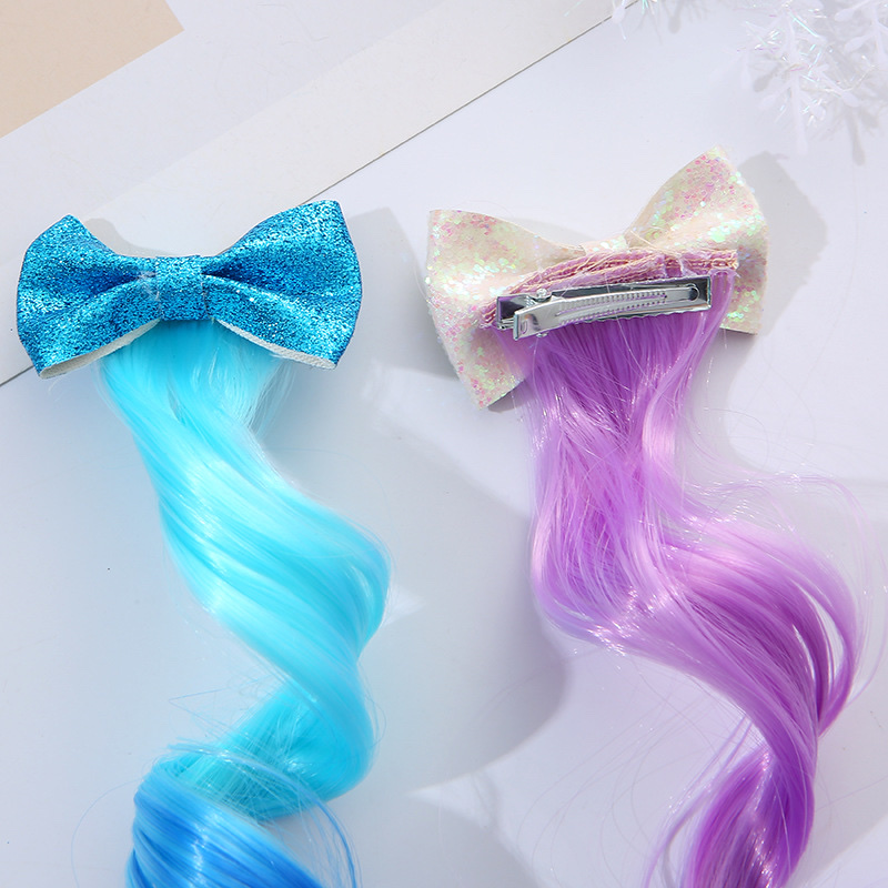 W13 Princess Children's wig hairpin, cute and adorable headwear, rainbow wings, unicorn, five-pointed star, mesh, bow, wig hairpin, girl, princess, trendy girl, wig with braid, hair band headwear detail image 4