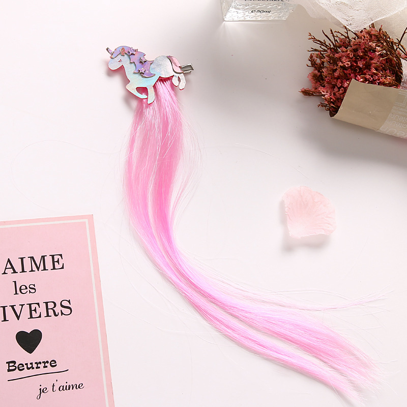 W13 Princess Children's wig hairpin, cute and adorable headwear, rainbow wings, unicorn, five-pointed star, mesh, bow, wig hairpin, girl, princess, trendy girl, wig with braid, hair band headwear detail image 12