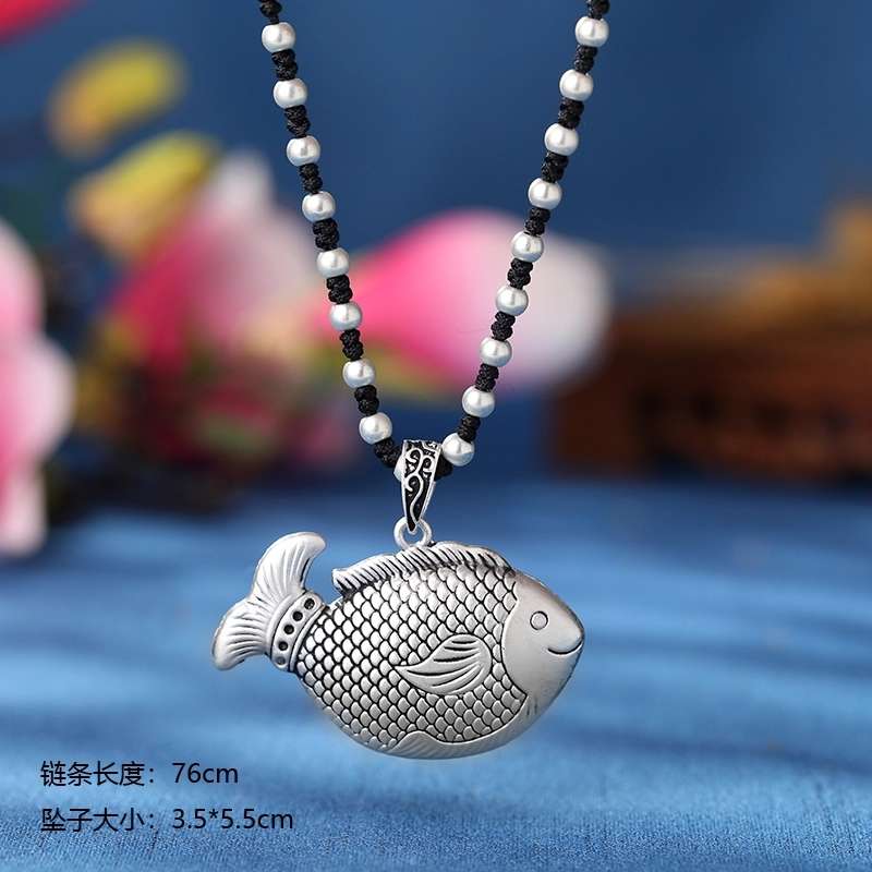 Jingpuli Accessories HY118 Pure hand-woven Korean imported wax thread Trendy, year after year abundance brings wealth and treasures long sweater chain pic 9