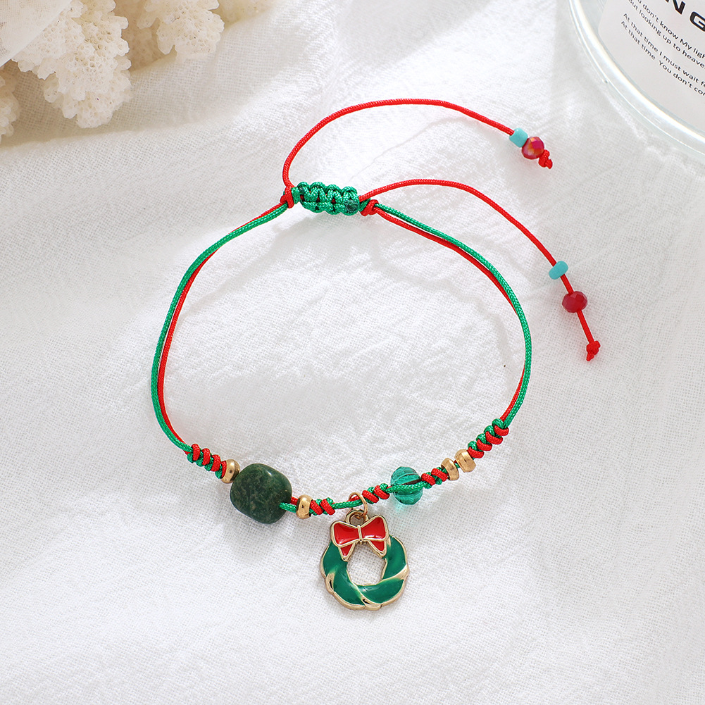 Cross border Braided alloy Drip oil Christmas wreath Adjustable bracelet Bracelet jewelry wholesale 5 full figure