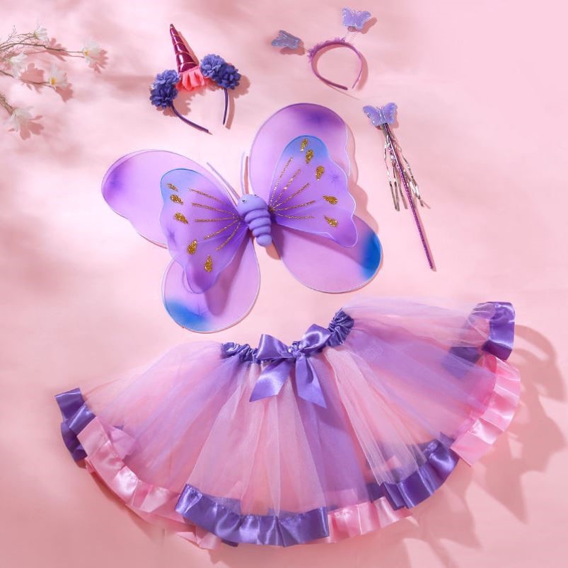 Children's Day lights up butterfly angel wings little girl back princess dress magic wand show dress toy costume 6