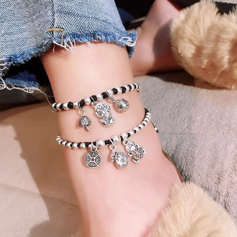 Jingpuli brand JL005 Korean wax thread pure hand-woven flower auspicious and lucky anklet pic 5