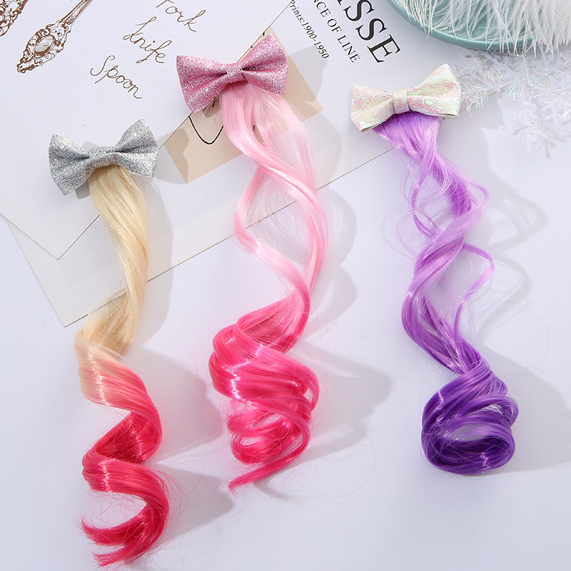 W22 Star Crown Princess Children's Wig Hair Clip, Cute and Adorable headwear, Cute Rainbow Wings Unicorn Five-pointed Star Mesh Bow Wig Hair clip, Girl Princess Trendy Girl wig with braid Hair band Headwear detail image 8