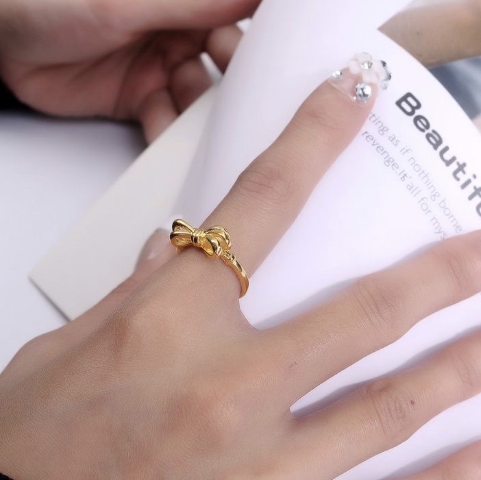 Chenglong Jewelry's Japanese and Korean style gold-plated bow ring, ins, cold style, simple and individual open women's ring CL0129.3-22.5