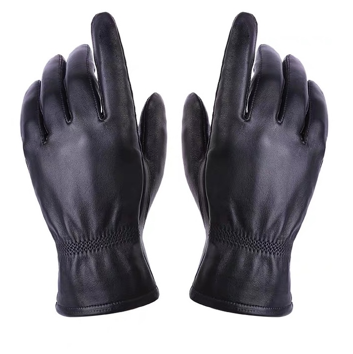 Goat leather gloves for men warm thickened riding plus fleece winter touch screen for women driving