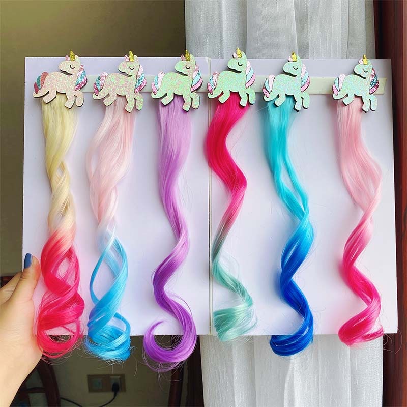 W15 Princess Children's wig hairpin, cute and adorable headwear, rainbow wings, unicorn, five-pointed star, mesh, bow, wig hairpin, girl, princess, trendy girl, wig with braid, hair band headwear detail image 2